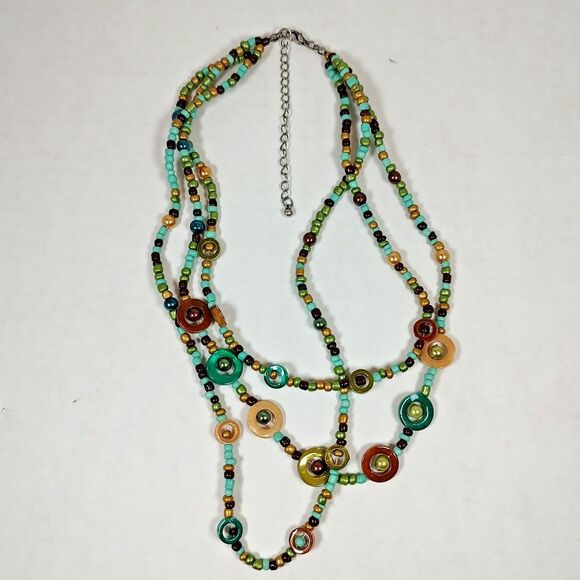 Boho Multicolor Bead Necklace Layered Statement Jewelry Retro Circles 16" - 19" - Picture 10 of 15